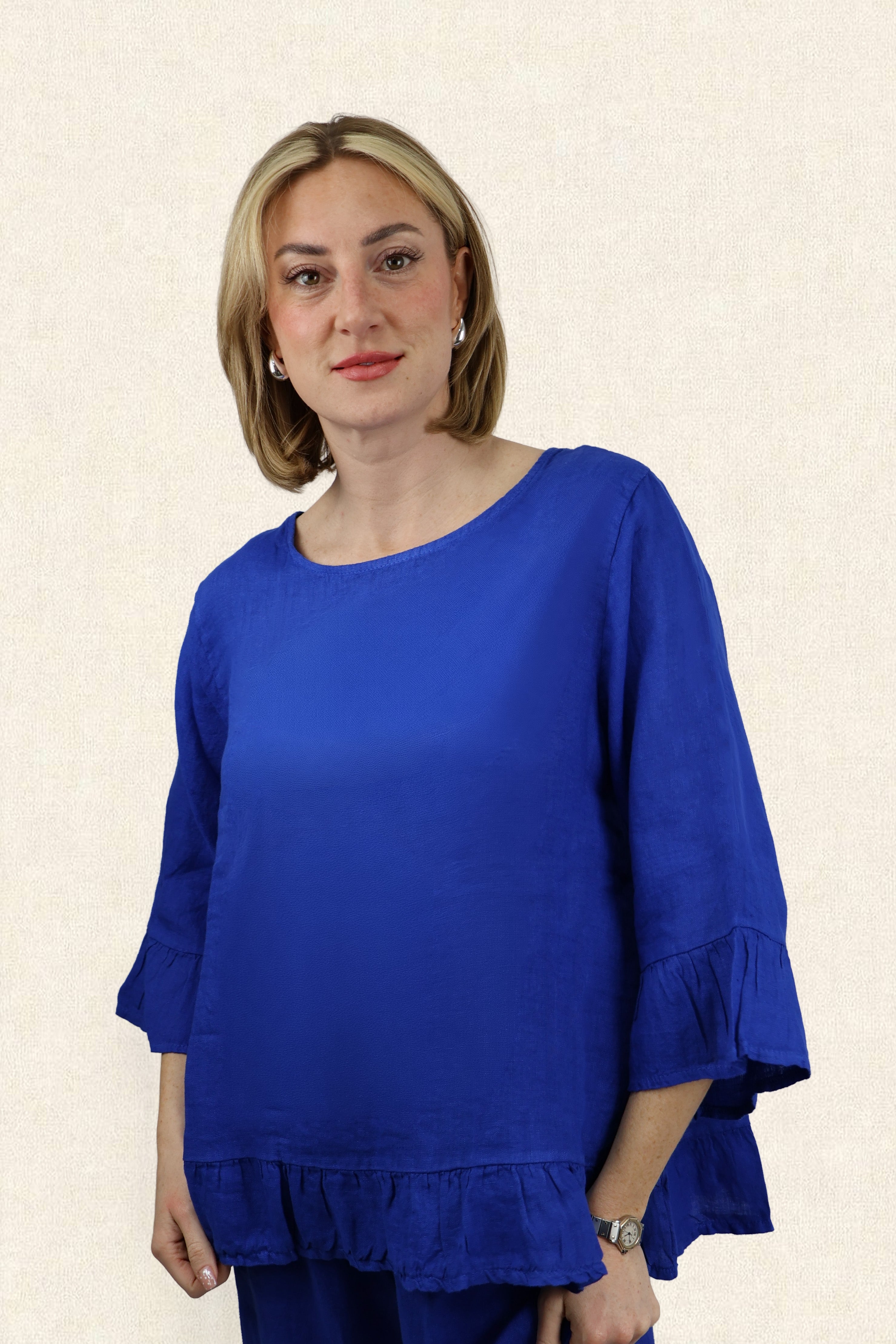 JULIA FRILL LINEN TOP