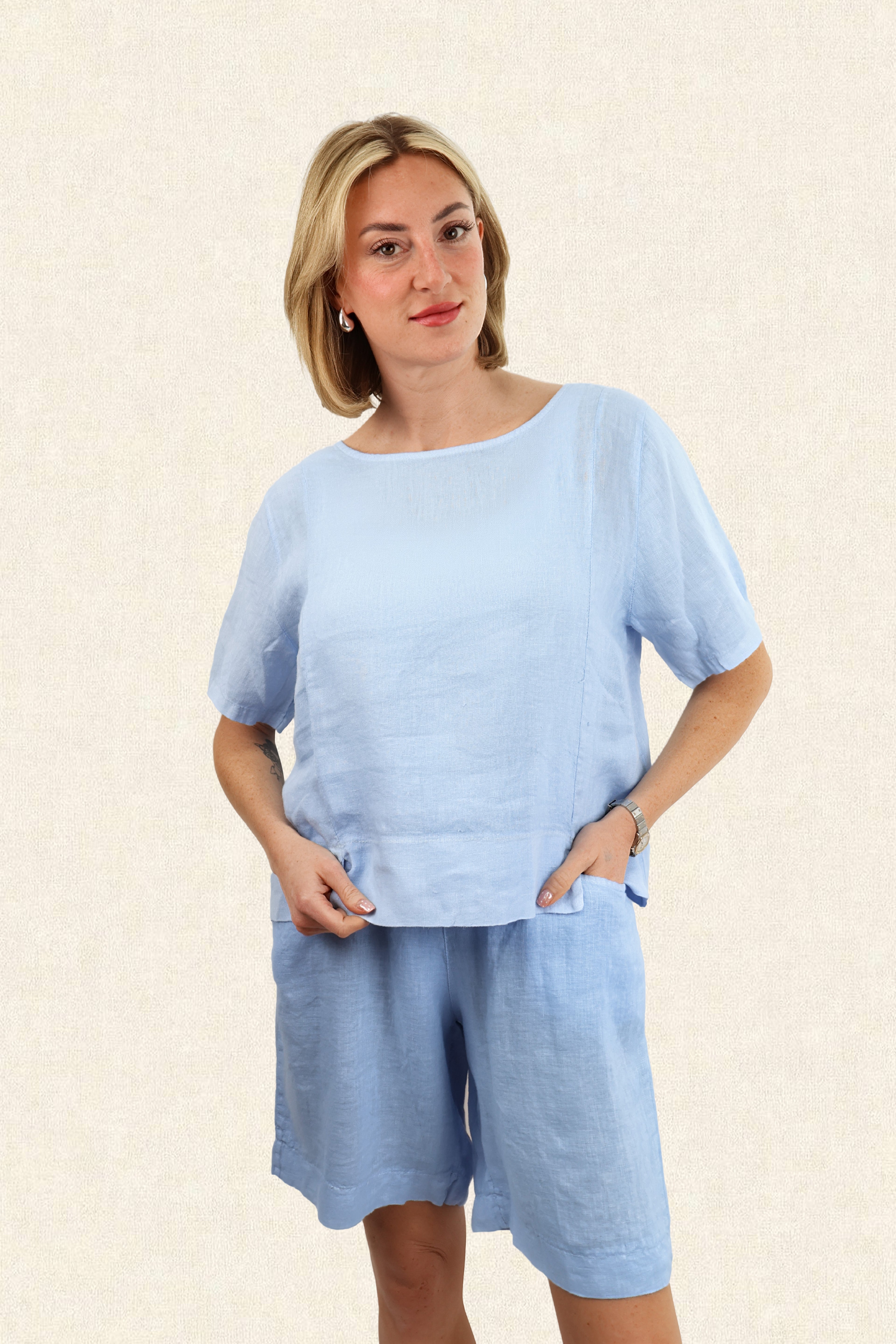 LUCIE SHORT SLEEVED LINEN TOP