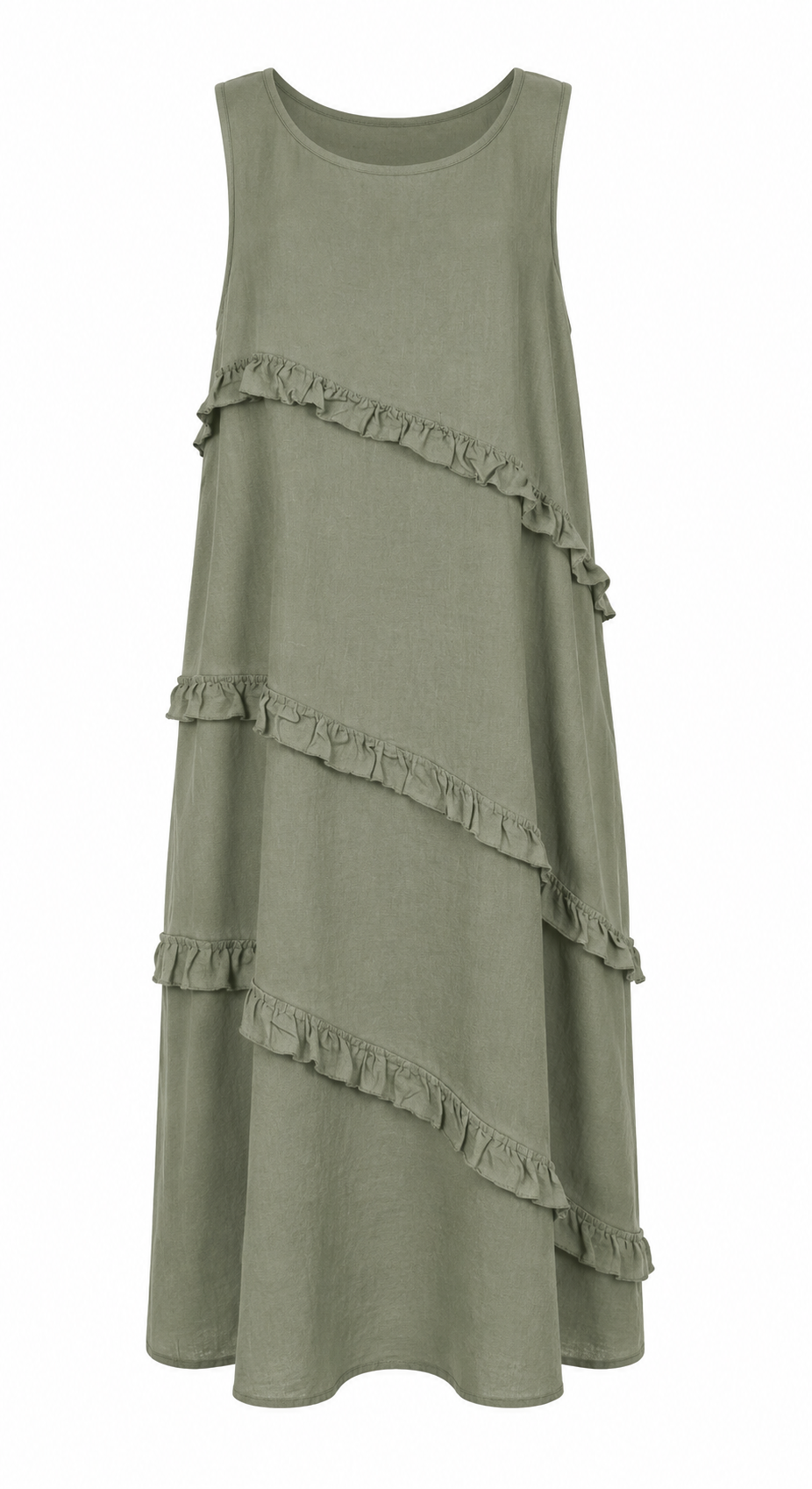 NINA LINEN FRILL MIDI DRESS