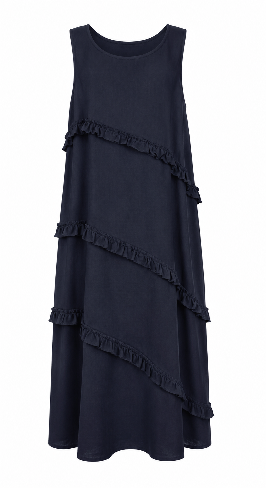 NINA LINEN FRILL MIDI DRESS