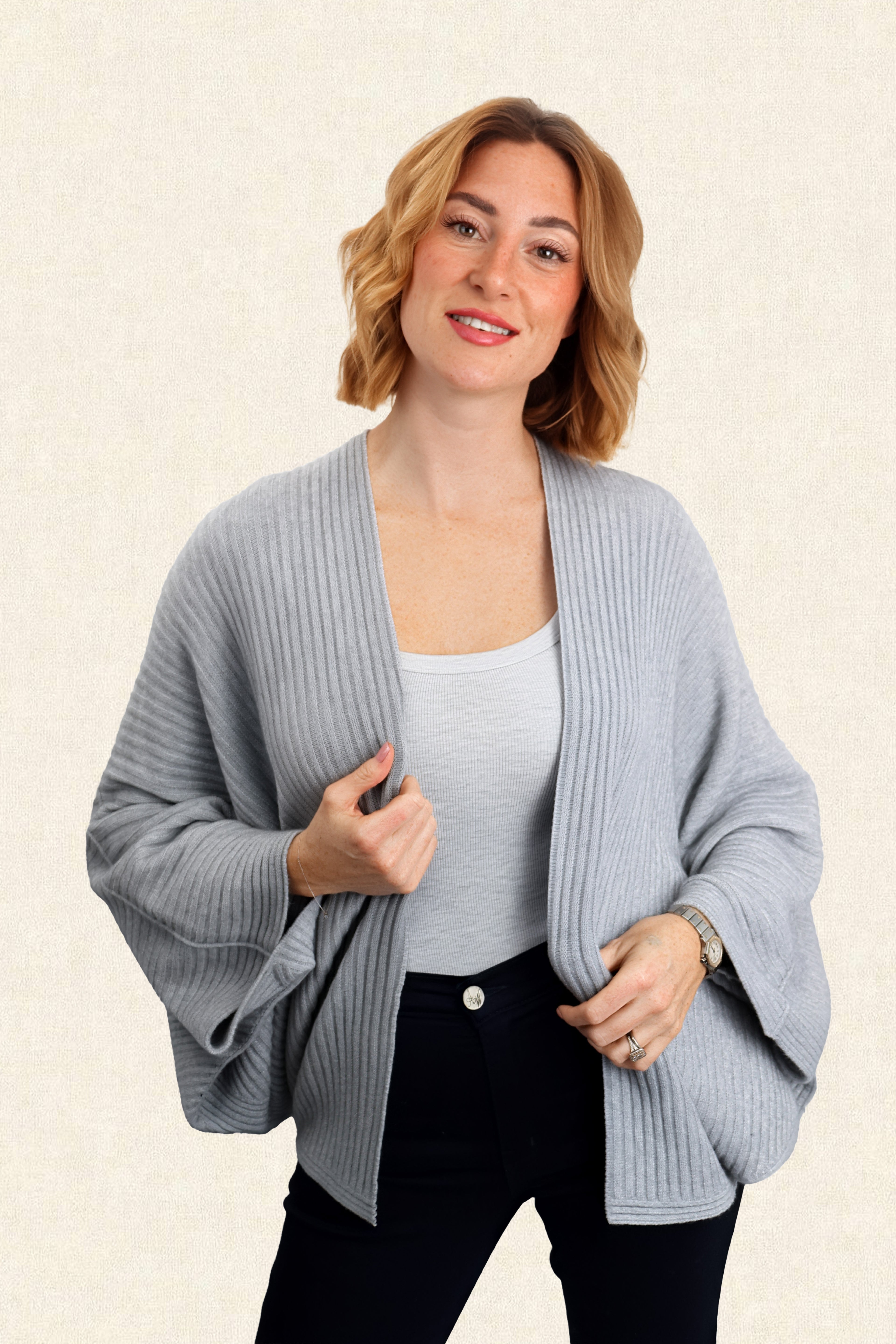 PHEOBIE RIB THROW OVER CARDIGAN