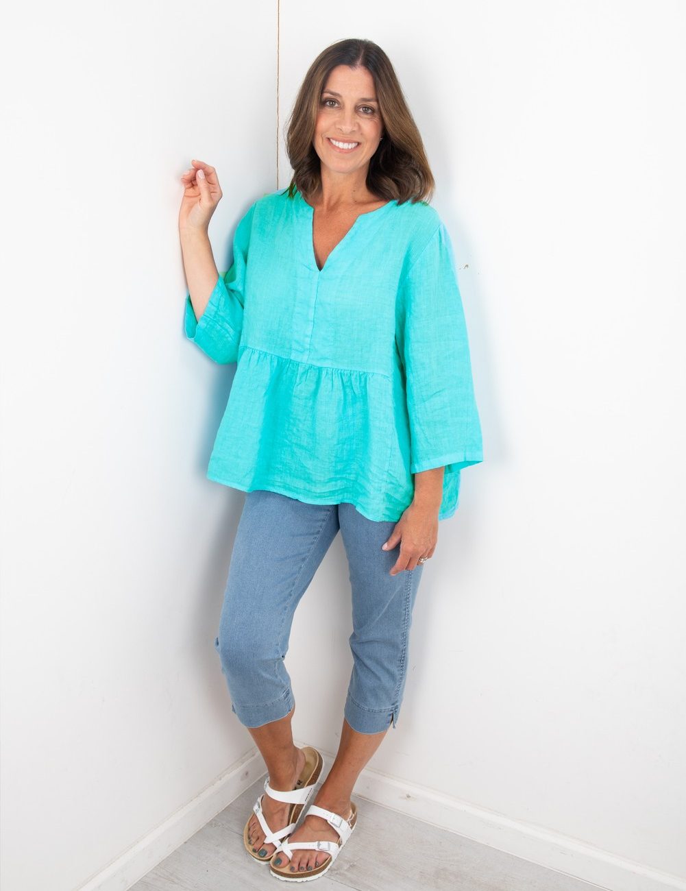 AMAZING-WOMAN-ELODIE-LINEN-PEPLUM-TOP-Turqoise