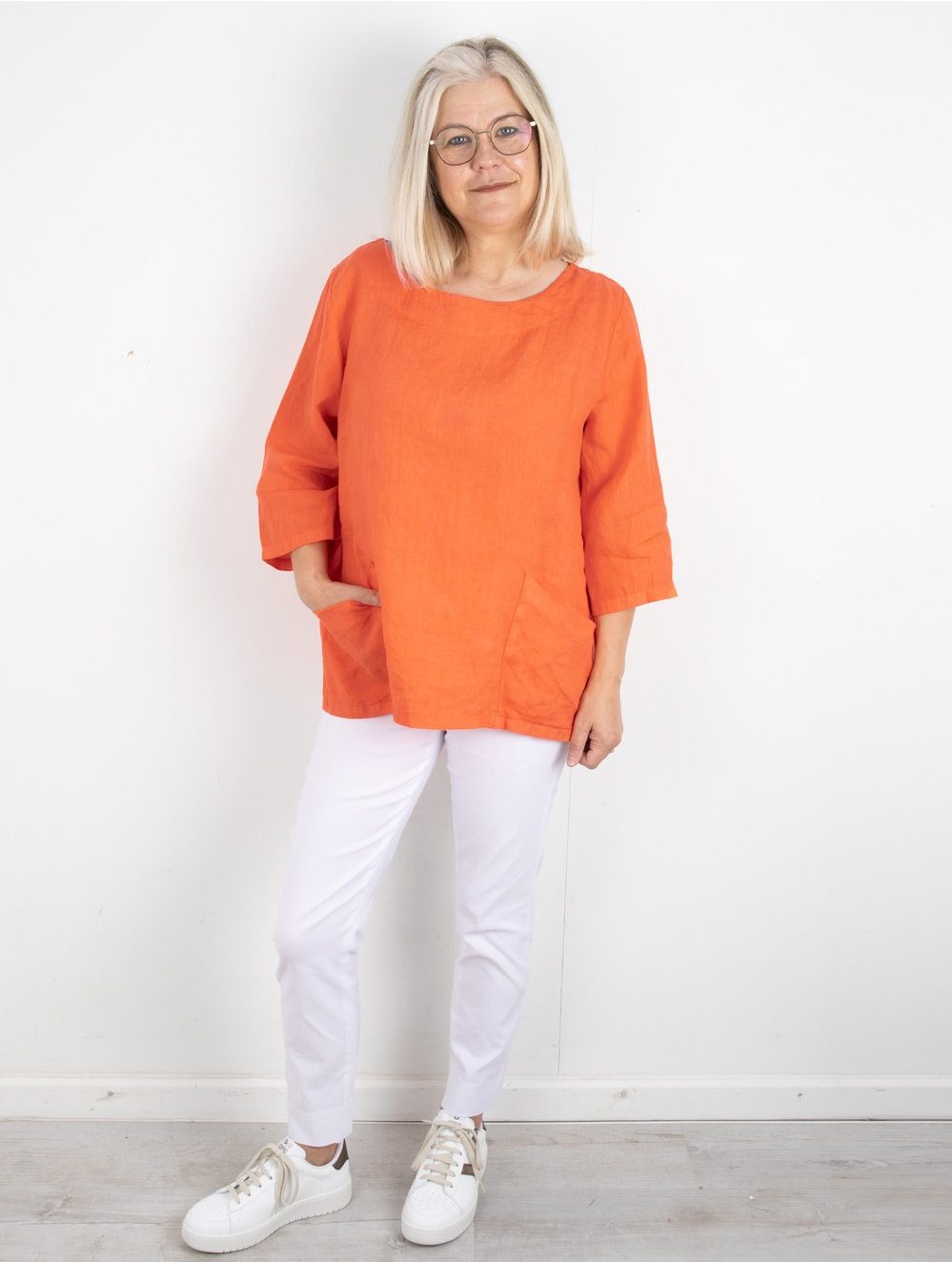 AW-Edie-2-Pocket-Linen-Top-Papaya