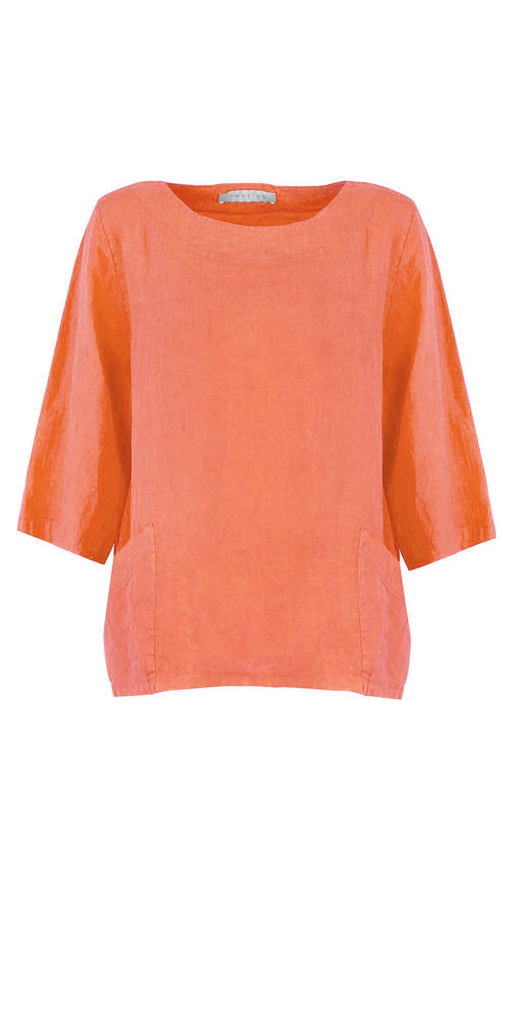 Edie-2-Pocket-Linen-Top-Papaya